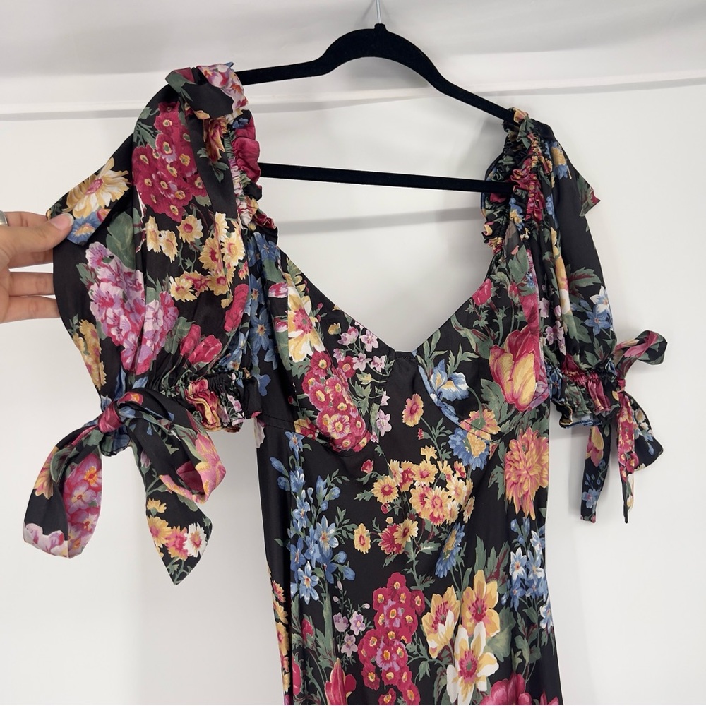 Selkie The Puck Poet 100% Silk Floral Sweetheart Puff Sleeve Maxi Dress Gown 1X - Picture 2 of 8